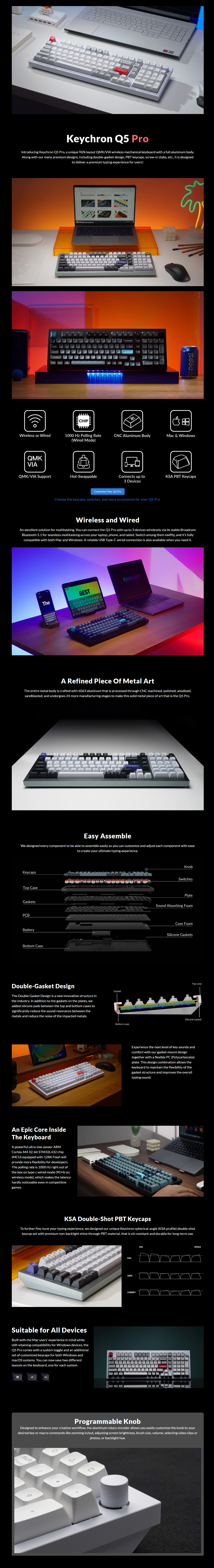A large marketing image providing additional information about the product Keychron Q5 Pro QMK/VIA Wireless Custom Mechanical Keyboard - Shell White (Brown Switch) - Additional alt info not provided